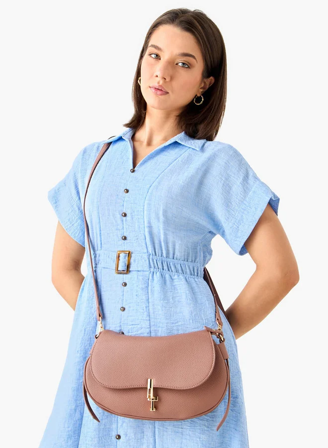 Flora Bella By Shoexpress Textured Crossbody Bag with Detachable Shoulder Strap