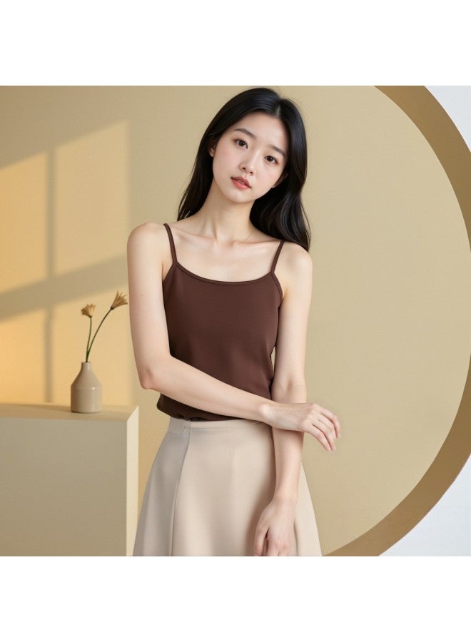 Your Sun Women'S Thin Padded Bra Camisole With Built-In Bra, Fleece Lined Sleeveless Undershirt, Wearable As Outerwear Or Inner Layer - Image 2