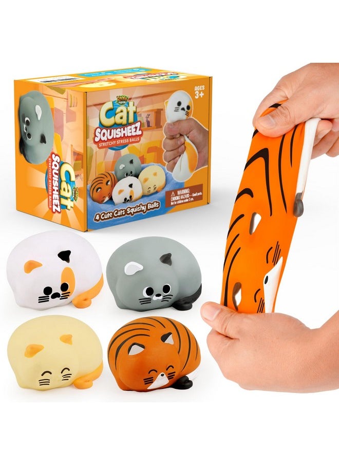 YoYa Toys Squisheez Cat 4Pack - Soft Squishy Kitty Stress Relief Toy Balls - Cute Stretchy Mini Animals - Perfect Toys For Kids, Teens, Adults - Great Christmas Stocking Stuffers Idea  - Image 1