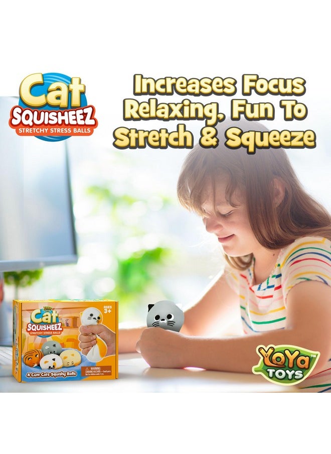 YoYa Toys Squisheez Cat 4Pack - Soft Squishy Kitty Stress Relief Toy Balls - Cute Stretchy Mini Animals - Perfect Toys For Kids, Teens, Adults - Great Christmas Stocking Stuffers Idea  - Image 5