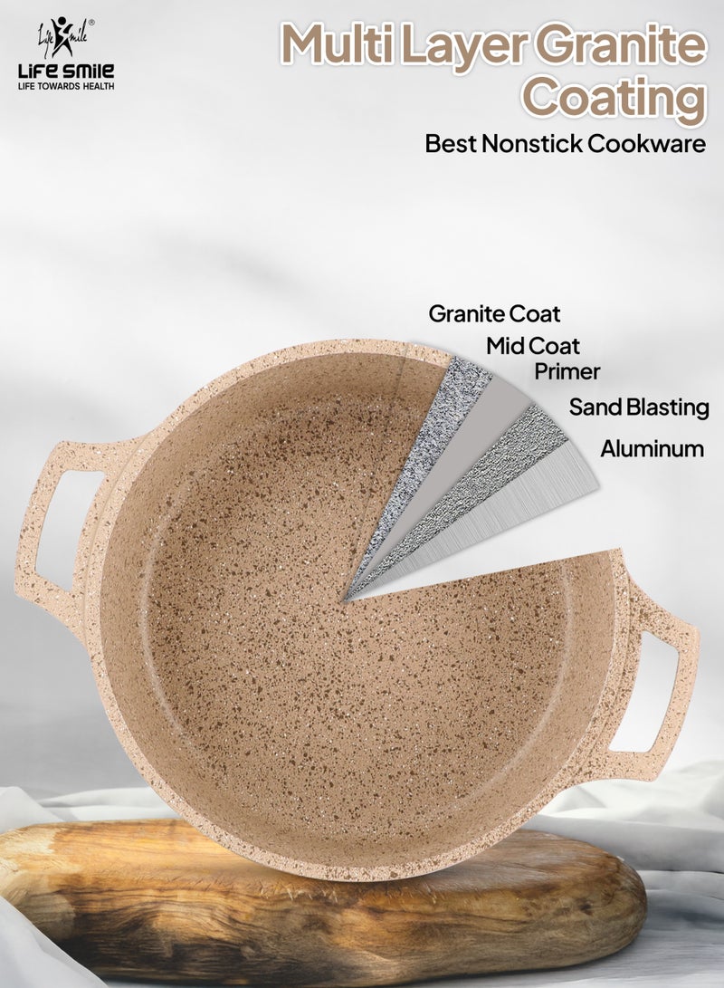Life Smile 32cm Granite Non-Stick Shallow Pot with Glass Lid | Induction Bottom | Multi-Layer Granite Coating | 5.8L Capacity - Image 4
