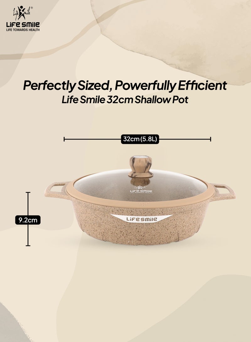 Life Smile 32cm Granite Non-Stick Shallow Pot with Glass Lid | Induction Bottom | Multi-Layer Granite Coating | 5.8L Capacity - Image 3