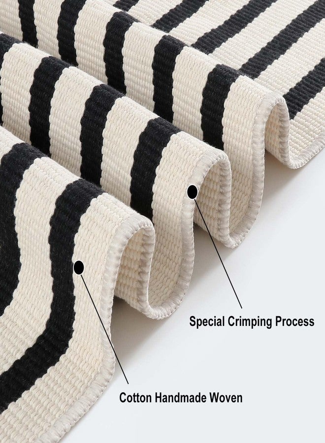 Sungea Striped Outdoor Fall Front Door Mat 24"x51", Washable Black and White Rug Runner Cotton Hand Woven Indoor Layered Doormat, Reversible Foldable Door Rugs for Entryway/Farmhouse/Home Entrance - Image 3
