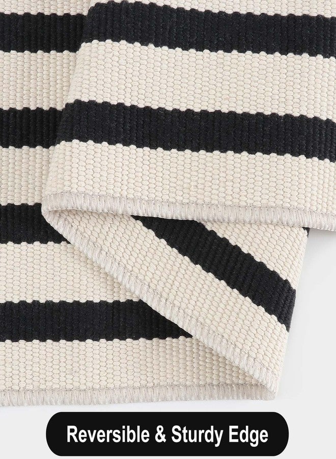 Sungea Striped Outdoor Fall Front Door Mat 24"x51", Washable Black and White Rug Runner Cotton Hand Woven Indoor Layered Doormat, Reversible Foldable Door Rugs for Entryway/Farmhouse/Home Entrance - Image 5