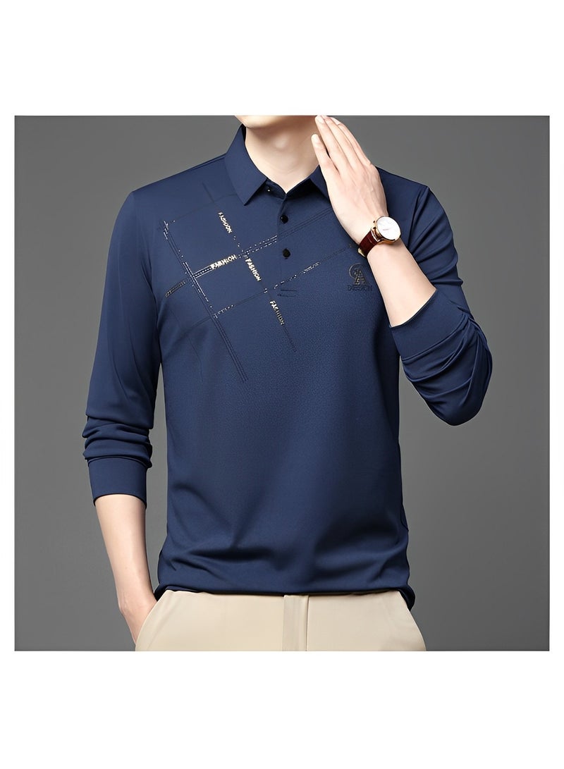 REOCLE Men's Polo Shirts Slim-Fit Long Sleeve Pique Polo Shirts Quick Dry Performance Tactical Shirts Pique Jersey Golf Shirt Shiny Silk Polo Shirt  - Image 3