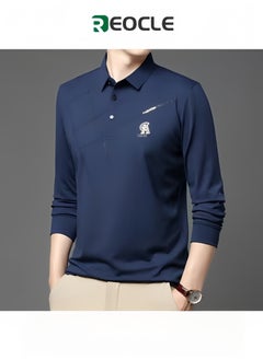 REOCLE Men's Polo Shirts Slim-Fit Long Sleeve Pique Polo Shirts Quick Dry Performance Tactical Shirts Pique Jersey Golf Shirt Shiny Silk Polo Shirt  - Image 1