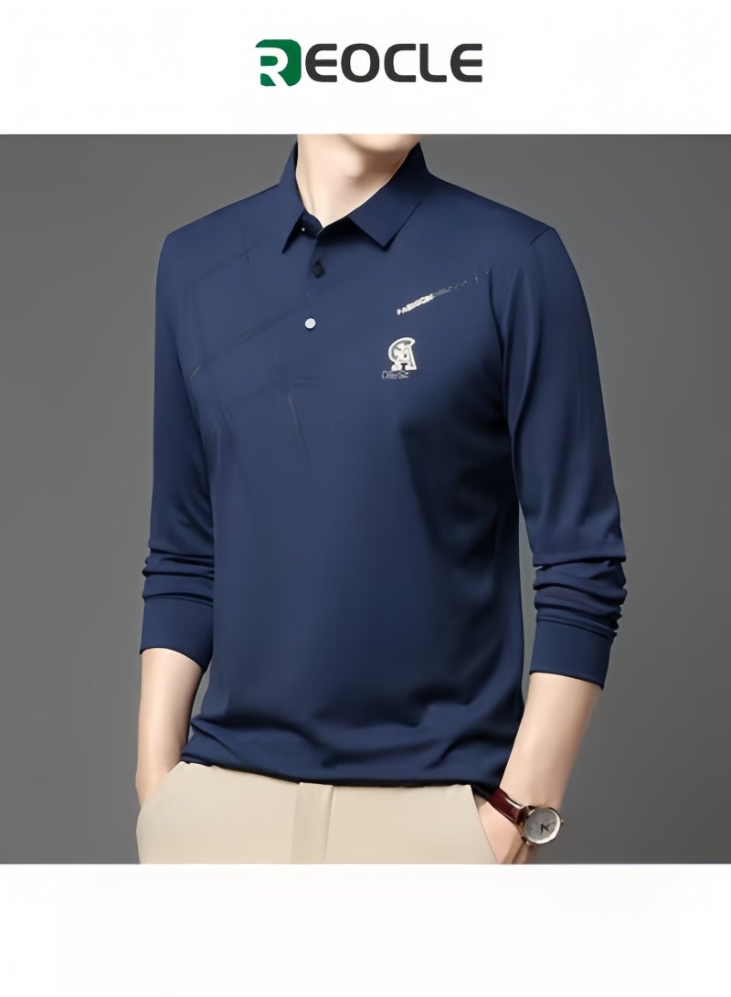 REOCLE Men's Polo Shirts Slim-Fit Long Sleeve Pique Polo Shirts Quick Dry Performance Tactical Shirts Pique Jersey Golf Shirt Shiny Silk Polo Shirt  - Image 1