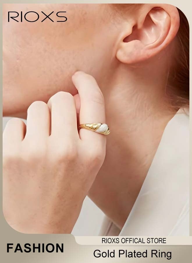 RIOXS Gold Plated Croissant Braided Twisted Chunky Dome Ring for Women  - Image 2