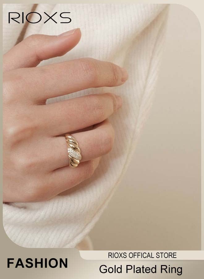 RIOXS Gold Plated Croissant Braided Twisted Chunky Dome Ring for Women  - Image 1