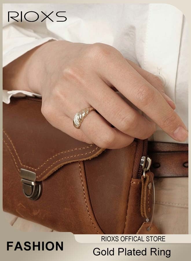 RIOXS Gold Plated Croissant Braided Twisted Chunky Dome Ring for Women  - Image 4