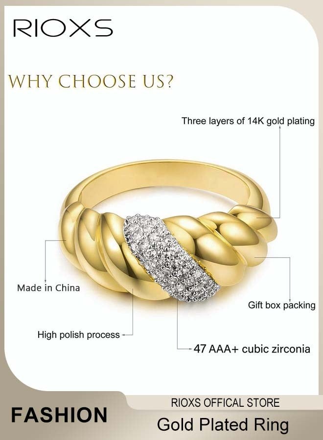 RIOXS Gold Plated Croissant Braided Twisted Chunky Dome Ring for Women  - Image 3