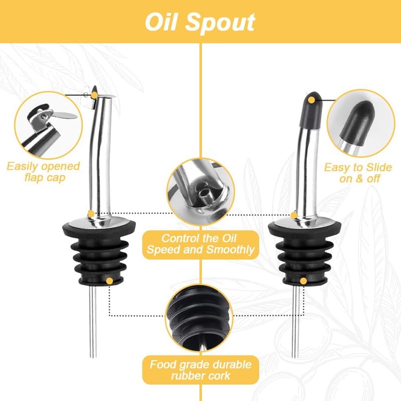 MEIDAYAI Olive Oil Dispenser Bottle, 1 Pcs Glass Oil and Vinegar Dispenser Set with 2 Stainless Steel Pourers, 2 Labels,1 Brush and 1 Funnel Oil Bottles for Kitchen (17oz/500ml) - Image 3