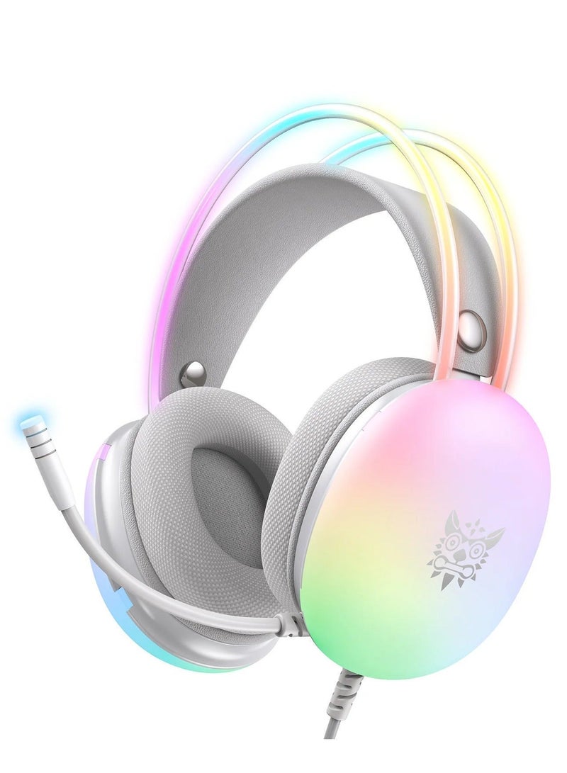 X25 RGB Gaming Headset – 50mm Drivers, 3D Stereo Surround Sound, Noise Cancelling Microphone & RGB Gaming Headphones for PC, PS5, PS4, Xbox & Mobile (White)