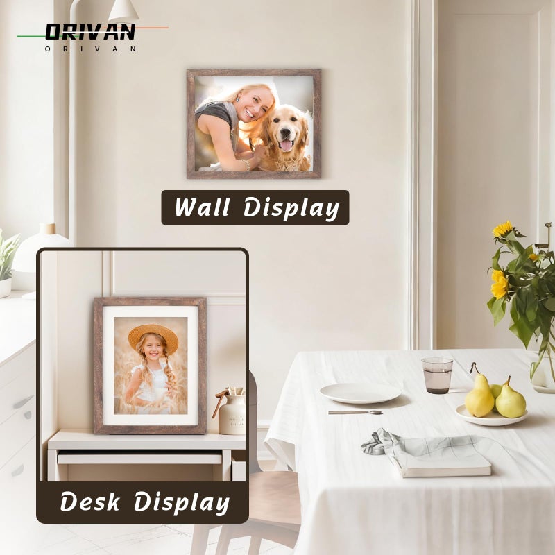 ORIVAN 8x10 Picture Frame Wood Display Picture 6x8 with Mat or 8x10 without Mat Distressed Brown Photo Frame for Wall and Tabletop Decoration - Image 3