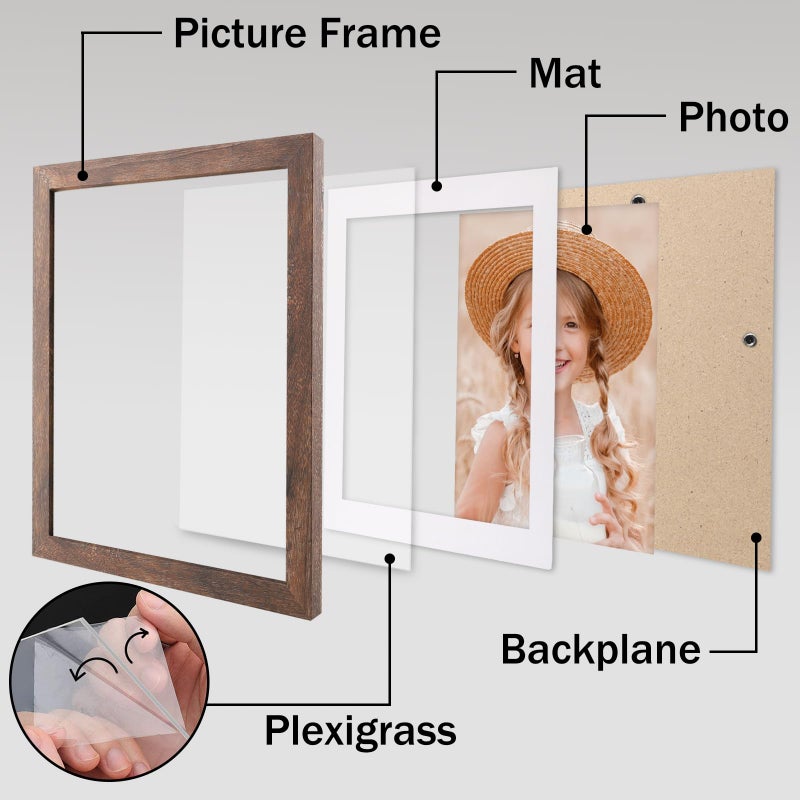ORIVAN 8x10 Picture Frame Wood Display Picture 6x8 with Mat or 8x10 without Mat Distressed Brown Photo Frame for Wall and Tabletop Decoration - Image 4
