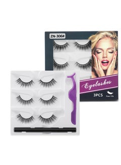 Waterproof Self-Adhesive Eyelashes with Eyelash Glue Pen - 3 Pairs of Reusable Wispy Fluffy Lashes for a Natural Look, Easy DIY Extension at Home for Beginners (Natural)