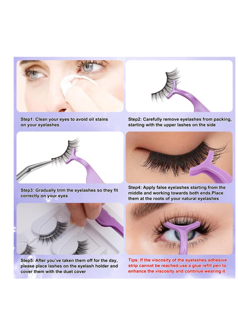 Excefore - Waterproof Self-Adhesive Eyelashes with Eyelash Glue Pen - 3 Pairs of Reusable Wispy Fluffy Lashes for a Natural Look, Easy DIY Extension at Home for Beginners (Natural) - Image 1