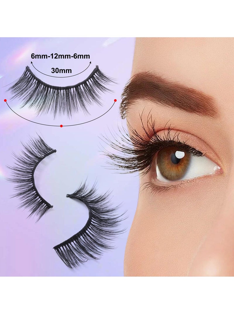Excefore - Waterproof Self-Adhesive Eyelashes with Eyelash Glue Pen - 3 Pairs of Reusable Wispy Fluffy Lashes for a Natural Look, Easy DIY Extension at Home for Beginners (Natural) - Image 1