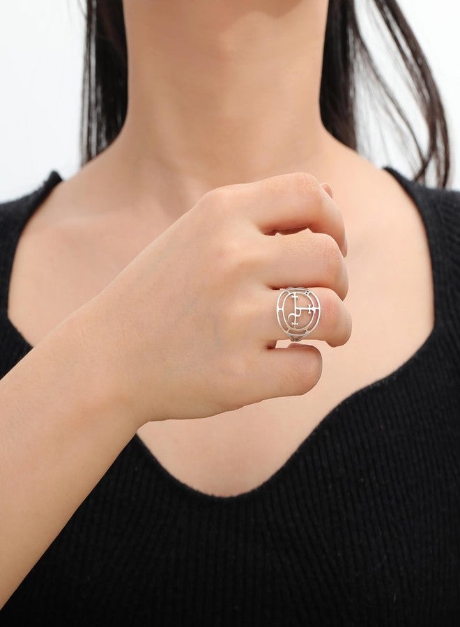 EUEAVAN Sigil of Lilith Ring for Women Men Demon Lilith Goddess Statement Ring Lucifer's Sign Pagan Witchcraft Mythology jewelry Lilith Gift (silver, 9) - Image 2