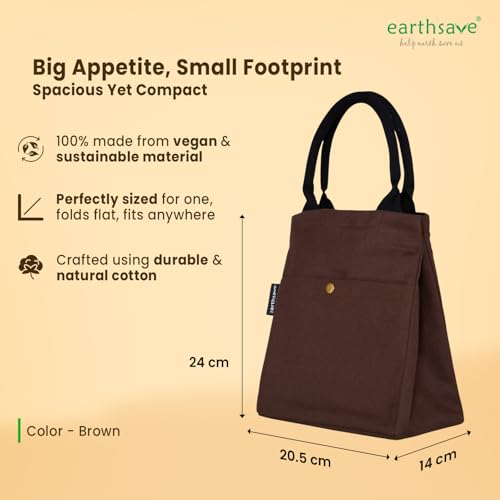 earthsave Insulated Lunch Bag for Office Women & Men (Brown) | Eco-Friendly Canvas Tiffin Bags for School, Cotton Drawstring Lunch Bag for Kids| Cloth Lunch Box Bags - Image 3