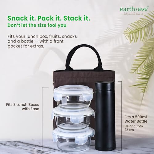 earthsave Insulated Lunch Bag for Office Women & Men (Brown) | Eco-Friendly Canvas Tiffin Bags for School, Cotton Drawstring Lunch Bag for Kids| Cloth Lunch Box Bags - Image 4