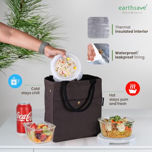 earthsave Insulated Lunch Bag for Office Women & Men (Brown) | Eco-Friendly Canvas Tiffin Bags for School, Cotton Drawstring Lunch Bag for Kids| Cloth Lunch Box Bags - Image 5