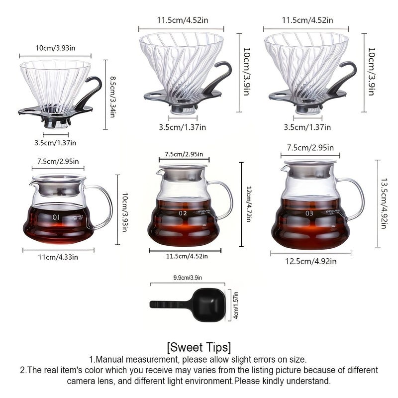 Pour Over Coffee Maker 20oz Glass Coffee Dripper Filter With Spoon And Lid Portable V60 Style Drip Coffee Carafe Hand Brewed Coffee Server For Home Office Use - Image 4