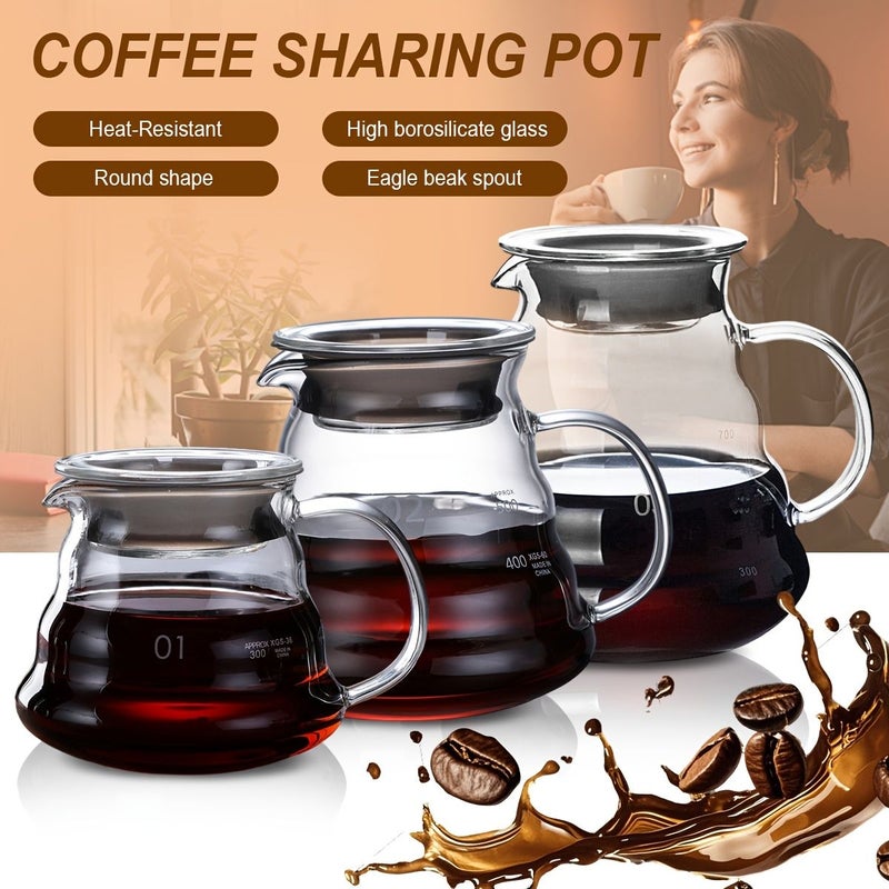 Pour Over Coffee Maker 20oz Glass Coffee Dripper Filter With Spoon And Lid Portable V60 Style Drip Coffee Carafe Hand Brewed Coffee Server For Home Office Use - Image 1