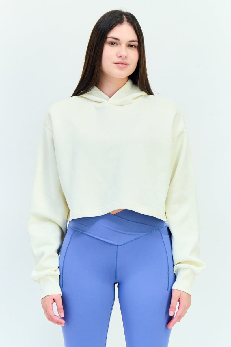 Reebok Women Sportswear Fit Brand Logo Outdoor Crop Hoodie, Off White  - Image 1