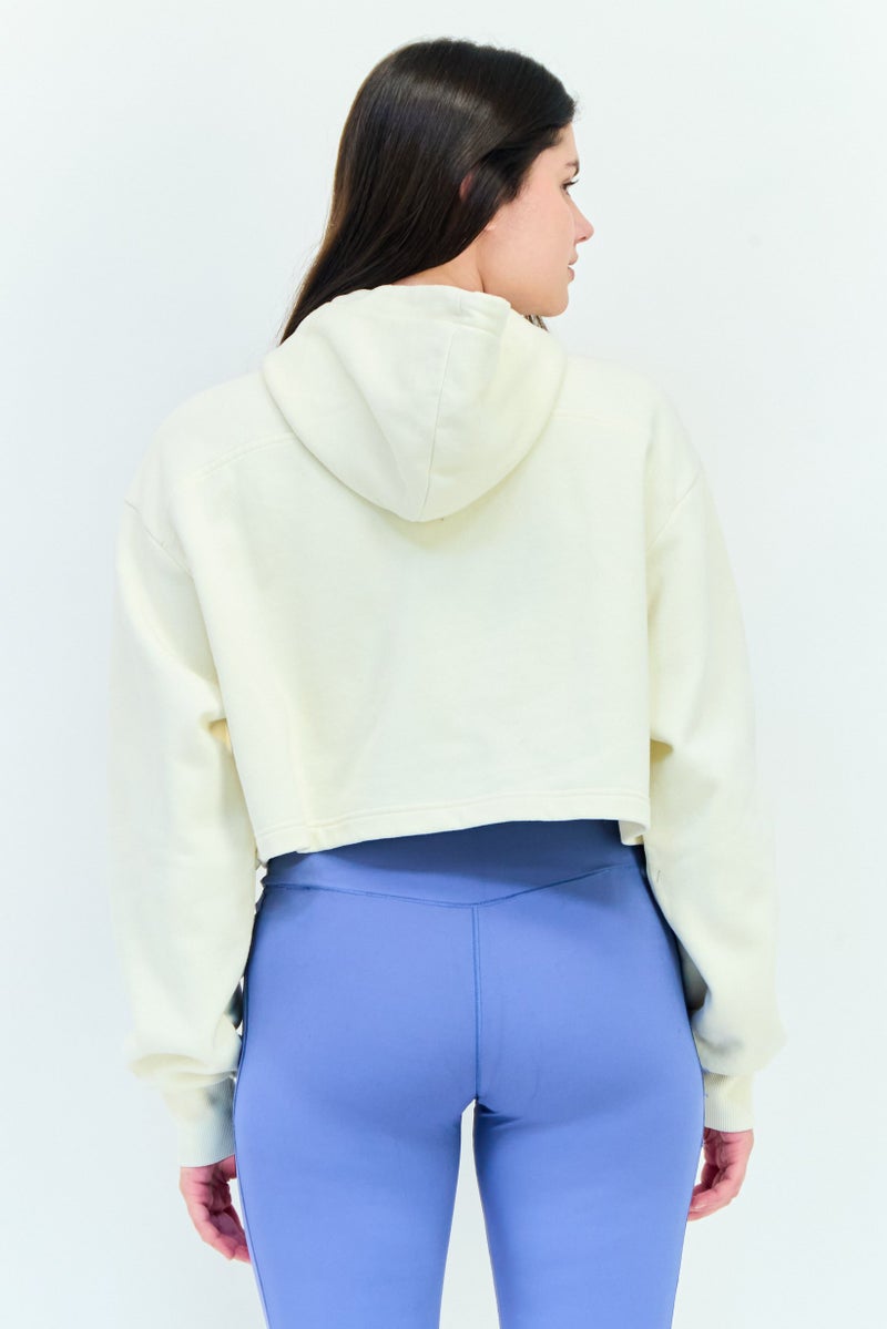 Reebok Women Sportswear Fit Brand Logo Outdoor Crop Hoodie, Off White  - Image 4
