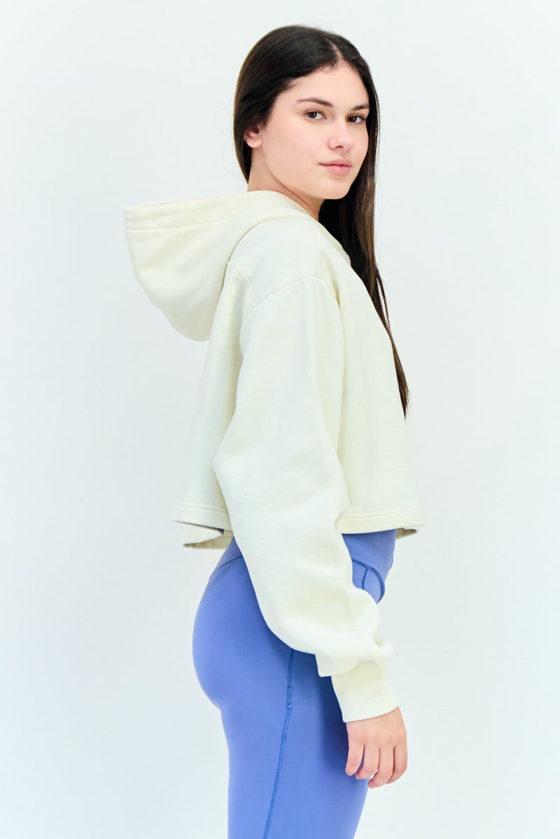 Reebok Women Sportswear Fit Brand Logo Outdoor Crop Hoodie, Off White - Image 2