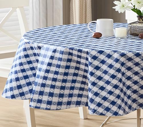 Newbridge 60 x 84 Inch Oval Vinyl Tablecloth with Flannel Backing, Bistro Tavern Check, Café Checkered Indoor Outdoor Vinyl Table Cover for Picnic, Barbecue and Patio Dining, Blue - Image 5