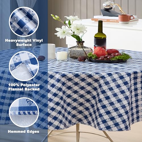 Newbridge 60 x 84 Inch Oval Vinyl Tablecloth with Flannel Backing, Bistro Tavern Check, Café Checkered Indoor Outdoor Vinyl Table Cover for Picnic, Barbecue and Patio Dining, Blue - Image 4