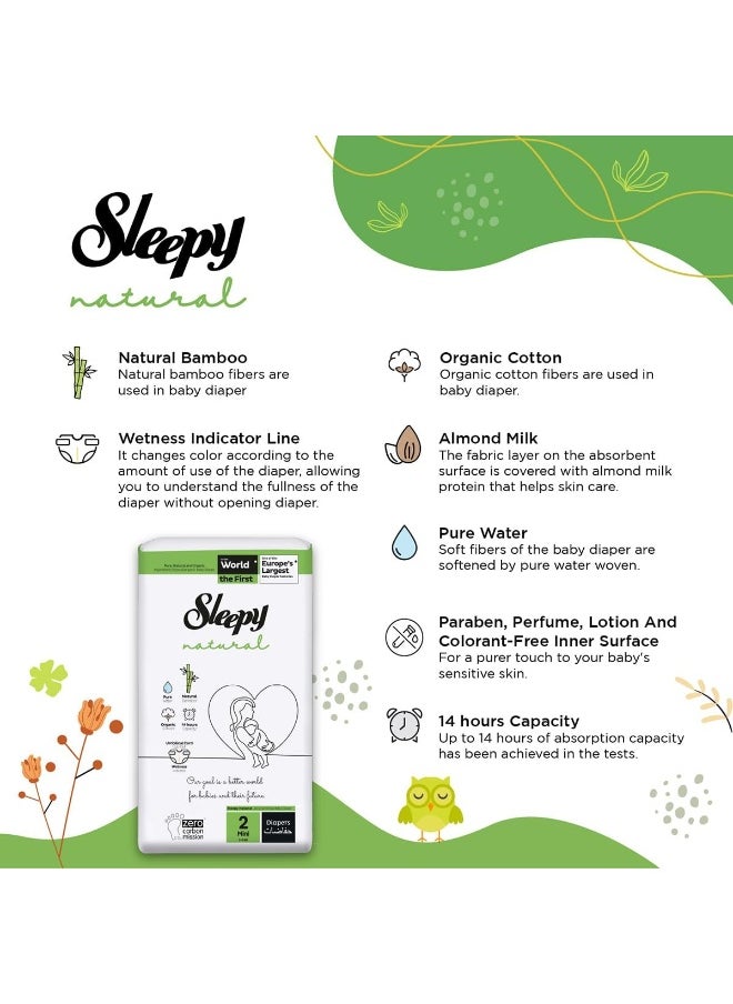 Sleepy - Natural Size 2, Newborn, 42 Count, 3-6Kg Hypoallergenic Baby Dry Diapers, Organic Cotton, Highly Absorbent, Bamboo Extract, Ultimate Comfort And Dryness, 100% Leakage Protection - Image 1