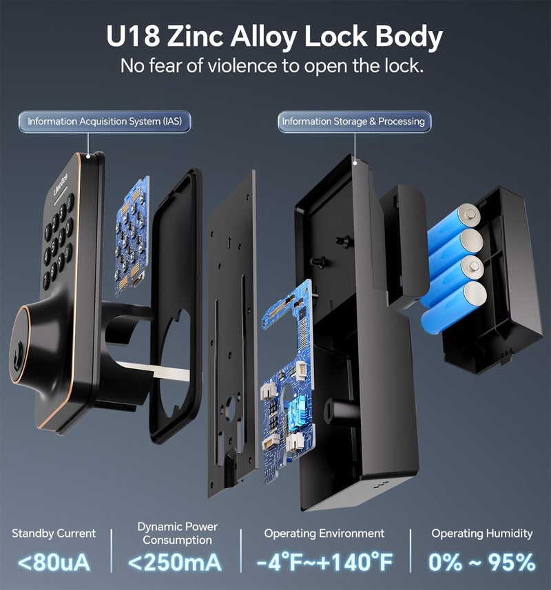 Ulecoce Keyless Entry Keypad Deadbolt with Handle Set, Auto-Lock + One-Touch Lock, 100 Codes + Easy Install, Ideal for Airbnb/Homes/Offices, Fits U.S. Standard Front Doors, Oil Rubbed Bronze - Image 5