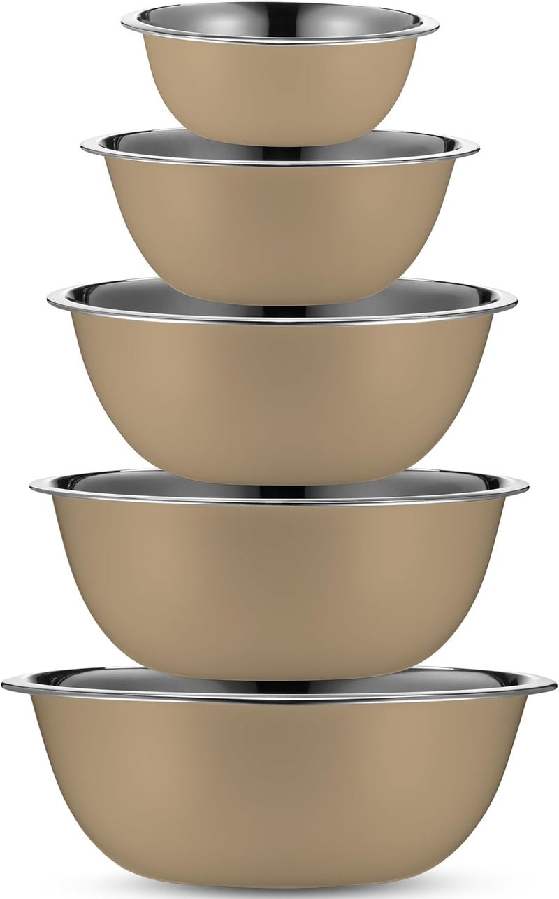 WHYSKO Meal Prep Stainless Steel Mixing Bowls Set Home Refrigerator and Kitchen Food Storage Organizers  Ecofriendly Reusable Heavy Duty Khaki - Image 2