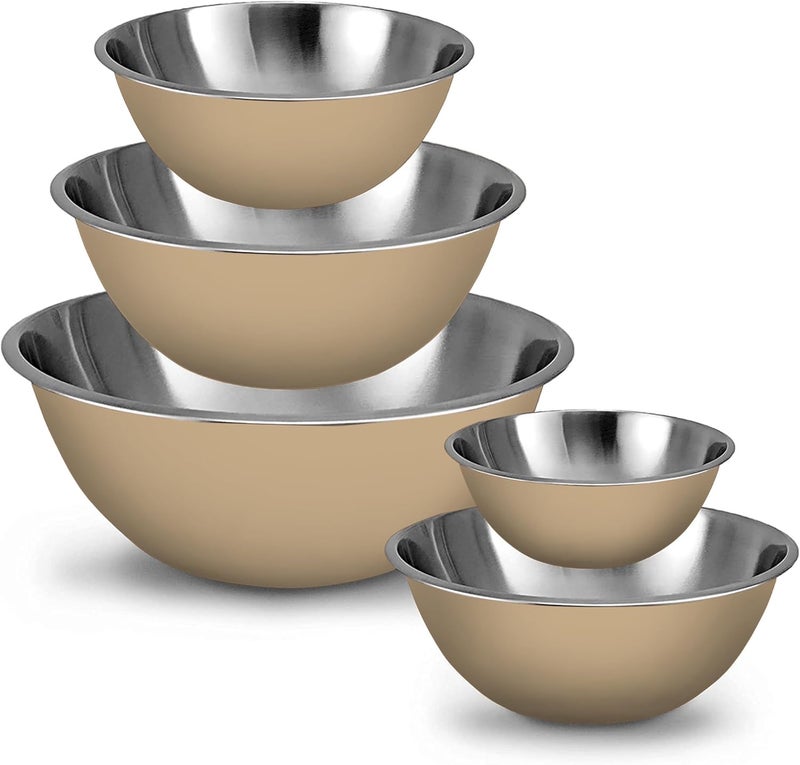 WHYSKO Meal Prep Stainless Steel Mixing Bowls Set Home Refrigerator and Kitchen Food Storage Organizers  Ecofriendly Reusable Heavy Duty Khaki - Image 1