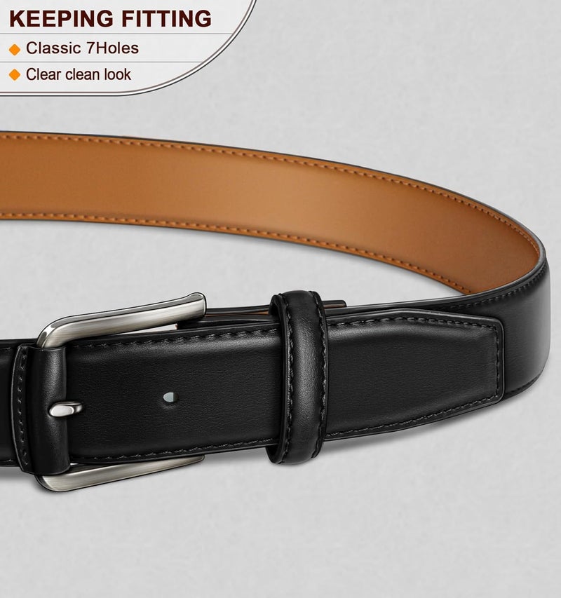 Contacts Men's Genuine Leather Pin Buckle Belt | Leather Belt for Men Classic Designs for Work & Business Casual - Image 2