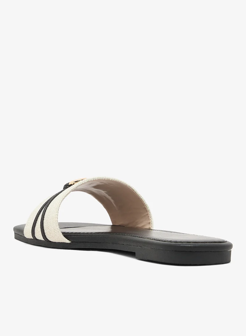Ella Fabric Detail Gold Accent Flat Sandals