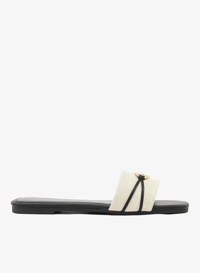 Ella Fabric Detail Gold Accent Flat Sandals