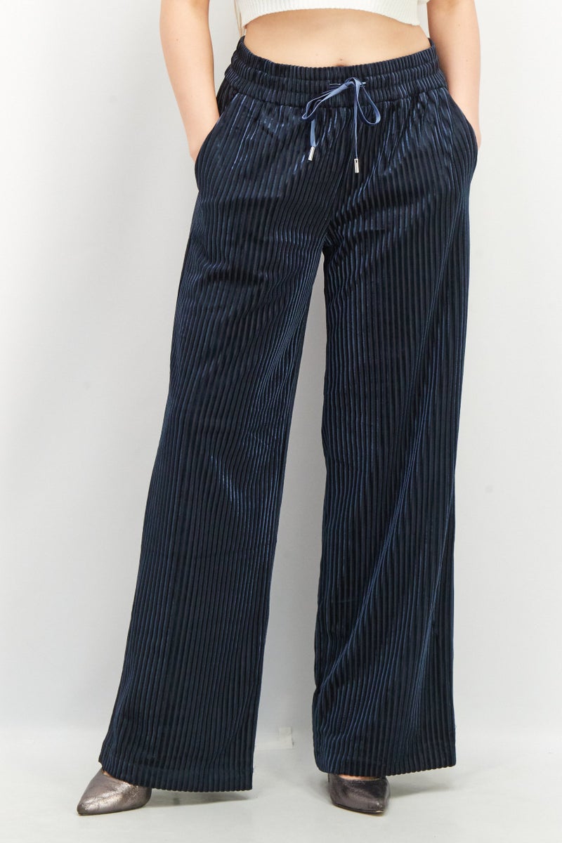 ESPRIT سروال نسائي بقصة عادية مع حبل سحب، كحلي - Image 1