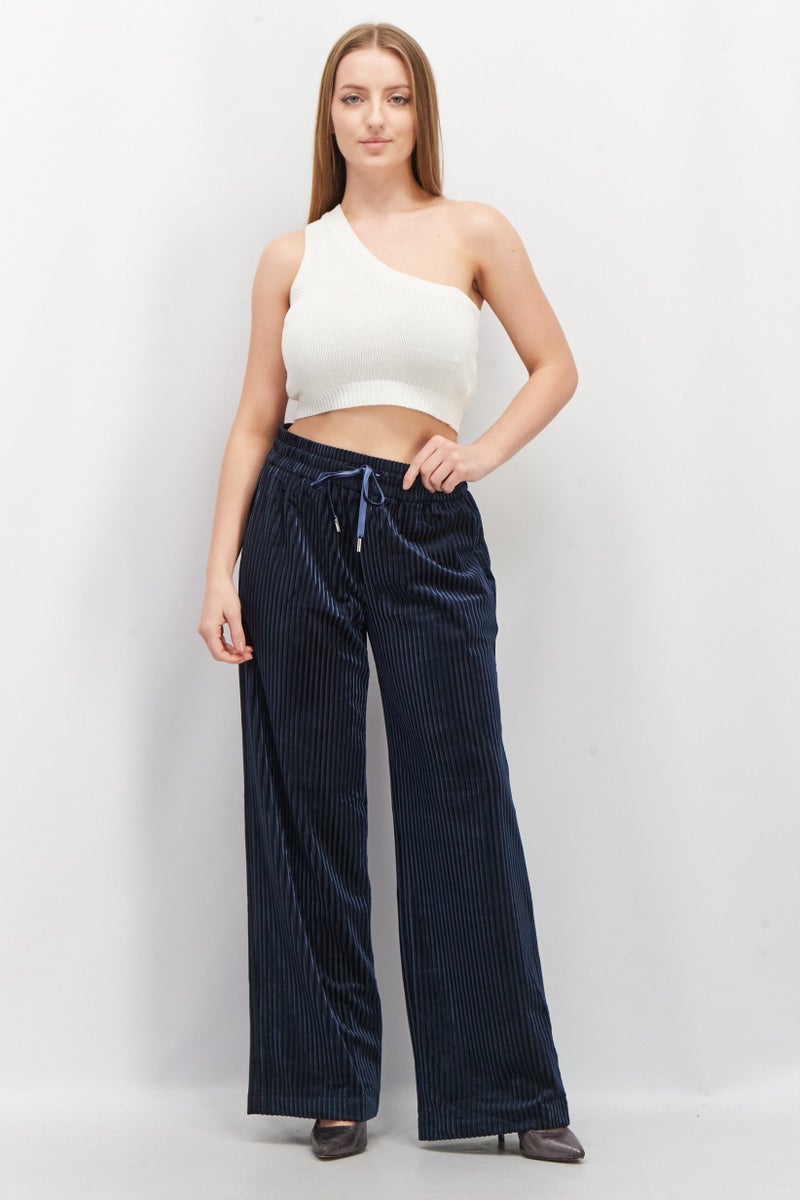 ESPRIT سروال نسائي بقصة عادية مع حبل سحب، كحلي - Image 3