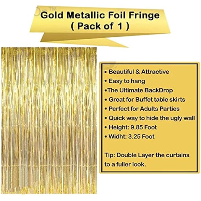 AM ANNA Black,Gold Balloons and Paper Pom Poms Party Supplies for Birthday Decoration With Pale Champagne Metallic Foil Fringe Tinsel Curtain Happy Birthday Party Decoration Backdrop,Black Decoration Kit - Image 5