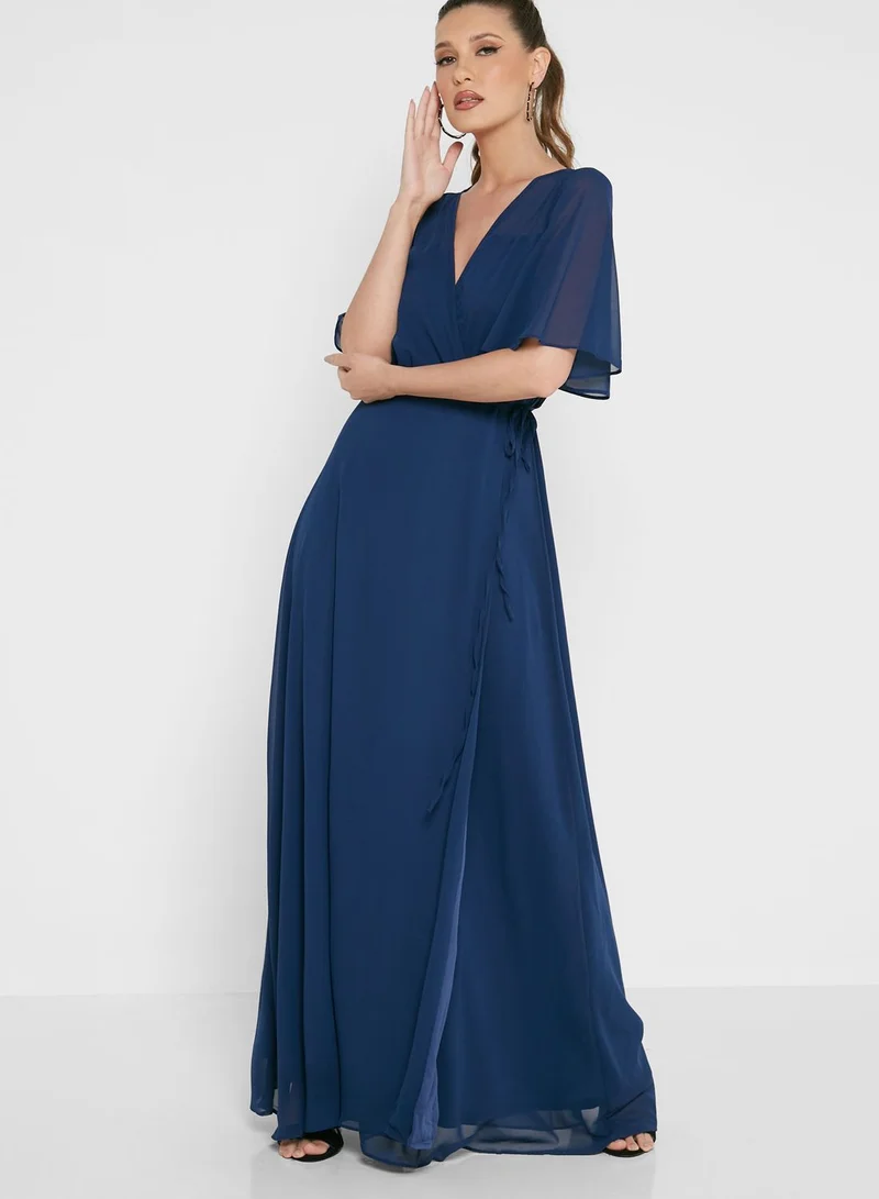 boohoo blue wrap dress Blue Plus Denim Wrap Dress