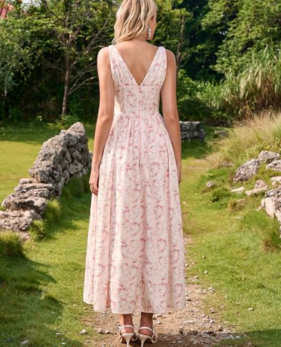 GLNEGE Floral Corset Midi Dress Milkmaid Casual V Neck Flowy A Line Sundress Wedding Guest Dresses with Pockets 2026 - Image 3