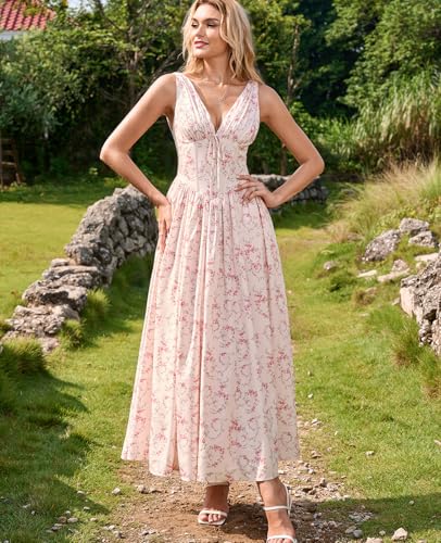 GLNEGE Floral Corset Midi Dress Milkmaid Casual V Neck Flowy A Line Sundress Wedding Guest Dresses with Pockets 2026 - Image 5