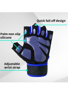 Cuken Weightlifting Gloves, Available For Both Men And Women, Non-Slip Silicone And Wrist Support With Adjustable Velcro Straps, Suitable For Fitness Training Weightlifting, Cycling (Blue)  - Image 3