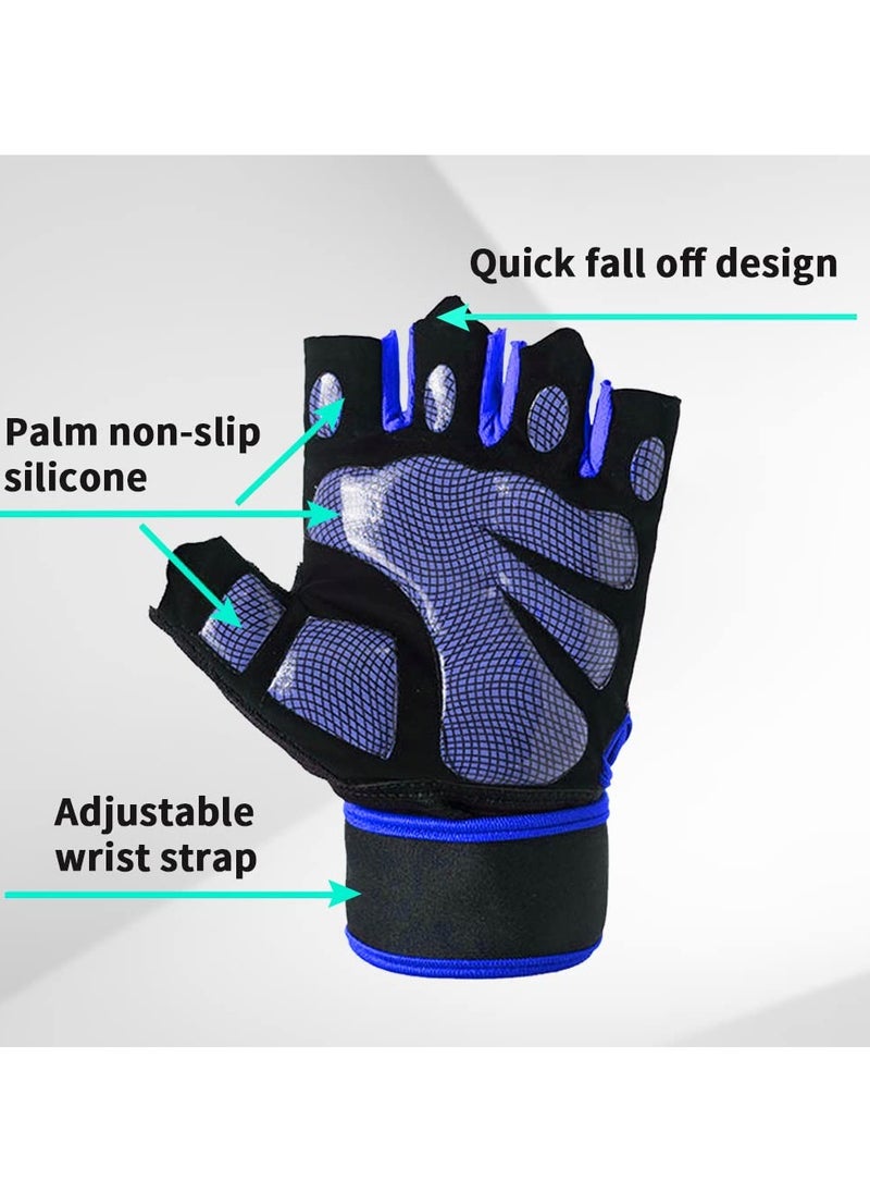 Cuken Weightlifting Gloves, Available For Both Men And Women, Non-Slip Silicone And Wrist Support With Adjustable Velcro Straps, Suitable For Fitness Training Weightlifting, Cycling (Blue)  - Image 3