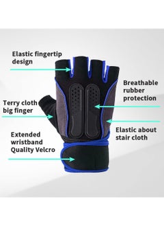 Cuken Weightlifting Gloves, Available For Both Men And Women, Non-Slip Silicone And Wrist Support With Adjustable Velcro Straps, Suitable For Fitness Training Weightlifting, Cycling (Blue)  - Image 4