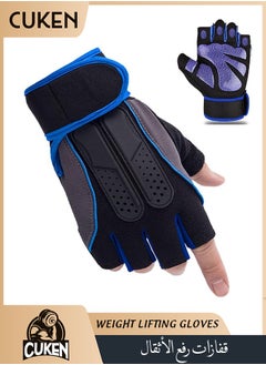 Cuken Weightlifting Gloves, Available For Both Men And Women, Non-Slip Silicone And Wrist Support With Adjustable Velcro Straps, Suitable For Fitness Training Weightlifting, Cycling (Blue)  - Image 1